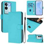 For vivo V29 5G Global / V29 Pro Skin Feel Solid Color Leather Phone Case with Lanyard(Lake Blue)