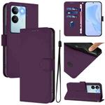 For vivo V29 5G Global / V29 Pro Skin Feel Solid Color Leather Phone Case with Lanyard(Violet)