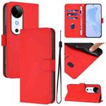 For vivo S19 Skin Feel Solid Color Leather Phone Case with Lanyard(Red)