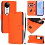 For vivo S19 Skin Feel Solid Color Leather Phone Case with Lanyard(Orange)