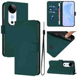 For vivo S19 Skin Feel Solid Color Leather Phone Case with Lanyard(Dark Green)