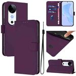 For vivo S19 Skin Feel Solid Color Leather Phone Case with Lanyard(Violet)