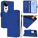 For vivo S19 Pro Skin Feel Solid Color Leather Phone Case with Lanyard(Dark Blue)