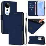 For vivo S19 Pro Skin Feel Solid Color Leather Phone Case with Lanyard(Navy Blue)