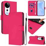 For vivo S19 Pro Skin Feel Solid Color Leather Phone Case with Lanyard(Rose Red)