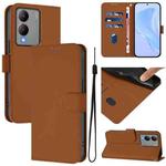 For vivo Y17S 4G Global Skin Feel Solid Color Leather Phone Case with Lanyard(Brown)