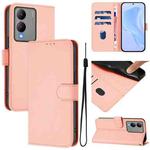 For vivo Y17S 4G Global Skin Feel Solid Color Leather Phone Case with Lanyard(Pink)