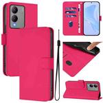 For vivo Y17S 4G Global Skin Feel Solid Color Leather Phone Case with Lanyard(Rose Red)