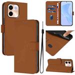 For vivo Y28 4G Skin Feel Solid Color Leather Phone Case with Lanyard(Brown)