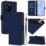 For vivo Y35 4G Global / Y22S 4G Global Skin Feel Solid Color Leather Phone Case with Lanyard(Navy Blue)