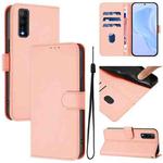 For vivo Y70S Skin Feel Solid Color Leather Phone Case with Lanyard(Pink)