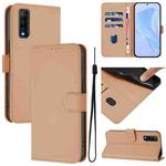 For vivo Y70S Skin Feel Solid Color Leather Phone Case with Lanyard(Nude)