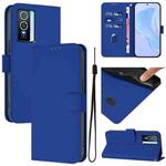 For vivo Y76 5G Skin Feel Solid Color Leather Phone Case with Lanyard(Dark Blue)