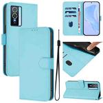 For vivo Y76 5G Skin Feel Solid Color Leather Phone Case with Lanyard(Sky Blue)