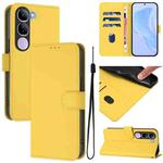 For vivo V40 Lite 5G IDN Skin Feel Solid Color Leather Phone Case with Lanyard(Lemon Yellow)