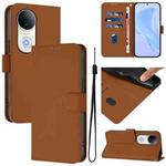 For vivo S20 Skin Feel Solid Color Leather Phone Case with Lanyard(Brown)