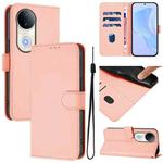 For vivo S20 Skin Feel Solid Color Leather Phone Case with Lanyard(Pink)