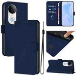 For vivo S20 Skin Feel Solid Color Leather Phone Case with Lanyard(Navy Blue)