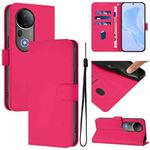 For vivo S20 Pro Skin Feel Solid Color Leather Phone Case with Lanyard(Rose Red)