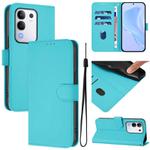 For vivo Y29 4G Global Skin Feel Solid Color Leather Phone Case with Lanyard(Lake Blue)
