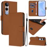 For vivo V50 Lite 5G Skin Feel Solid Color Leather Phone Case with Lanyard(Brown)