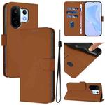 For vivo S30 Pro mini Skin Feel Solid Color Leather Phone Case with Lanyard(Brown)