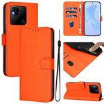 For Redmi 10A Skin Feel Solid Color Leather Phone Case with Lanyard(Orange)