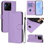 For Redmi 10A Skin Feel Solid Color Leather Phone Case with Lanyard(Lavender Purple)