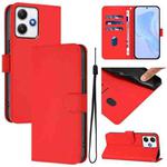 For Redmi 12 4G Global / Note 12R Skin Feel Solid Color Leather Phone Case with Lanyard(Red)