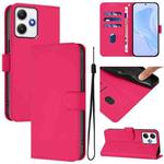 For Redmi 12 4G Global / Note 12R Skin Feel Solid Color Leather Phone Case with Lanyard(Rose Red)