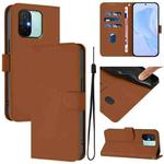 For Redmi 12C / 11A Skin Feel Solid Color Leather Phone Case with Lanyard(Brown)