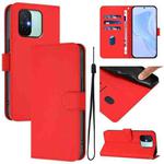 For Redmi 12C / 11A Skin Feel Solid Color Leather Phone Case with Lanyard(Red)