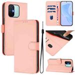 For Redmi 12C / 11A Skin Feel Solid Color Leather Phone Case with Lanyard(Pink)