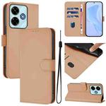 For Redmi 13 4G Global / 13 5G Global Skin Feel Solid Color Leather Phone Case with Lanyard(Nude)