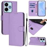 For Redmi 13 4G Global / 13 5G Global Skin Feel Solid Color Leather Phone Case with Lanyard(Lavender Purple)