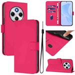 For Redmi 14C 4G Skin Feel Solid Color Leather Phone Case with Lanyard(Rose Red)