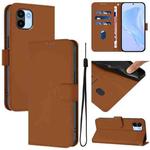 For Redmi A1 4G Global / A2 4G Skin Feel Solid Color Leather Phone Case with Lanyard(Brown)