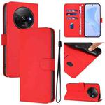 For Redmi A3 4G Global / A3X 4G Skin Feel Solid Color Leather Phone Case with Lanyard(Red)