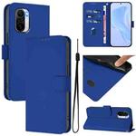 For Redmi K40 / K40 Pro Skin Feel Solid Color Leather Phone Case with Lanyard(Dark Blue)