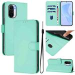 For Redmi K40 / K40 Pro Skin Feel Solid Color Leather Phone Case with Lanyard(Mint Green)