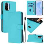 For Redmi K40 / K40 Pro Skin Feel Solid Color Leather Phone Case with Lanyard(Lake Blue)