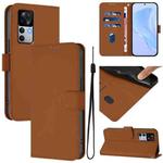 For Redmi K50 Ultra Skin Feel Solid Color Leather Phone Case with Lanyard(Brown)