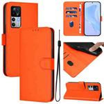 For Redmi K50 Ultra Skin Feel Solid Color Leather Phone Case with Lanyard(Orange)