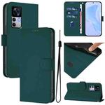 For Redmi K50 Ultra Skin Feel Solid Color Leather Phone Case with Lanyard(Dark Green)