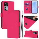 For Redmi K50 Ultra Skin Feel Solid Color Leather Phone Case with Lanyard(Rose Red)