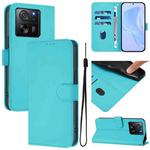 For Redmi K60 Ultra Skin Feel Solid Color Leather Phone Case with Lanyard(Lake Blue)