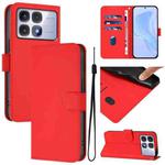 For Redmi K70 Ultra Global Skin Feel Solid Color Leather Phone Case with Lanyard(Red)