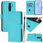 For Redmi Note 8 Pro Skin Feel Solid Color Leather Phone Case with Lanyard(Lake Blue)