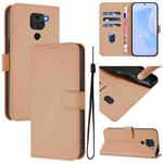 For Redmi Note 9 4G Global / 10X 4G Skin Feel Solid Color Leather Phone Case with Lanyard(Nude)