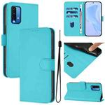 For Redmi 9 Power / 9T Global Skin Feel Solid Color Leather Phone Case with Lanyard(Lake Blue)